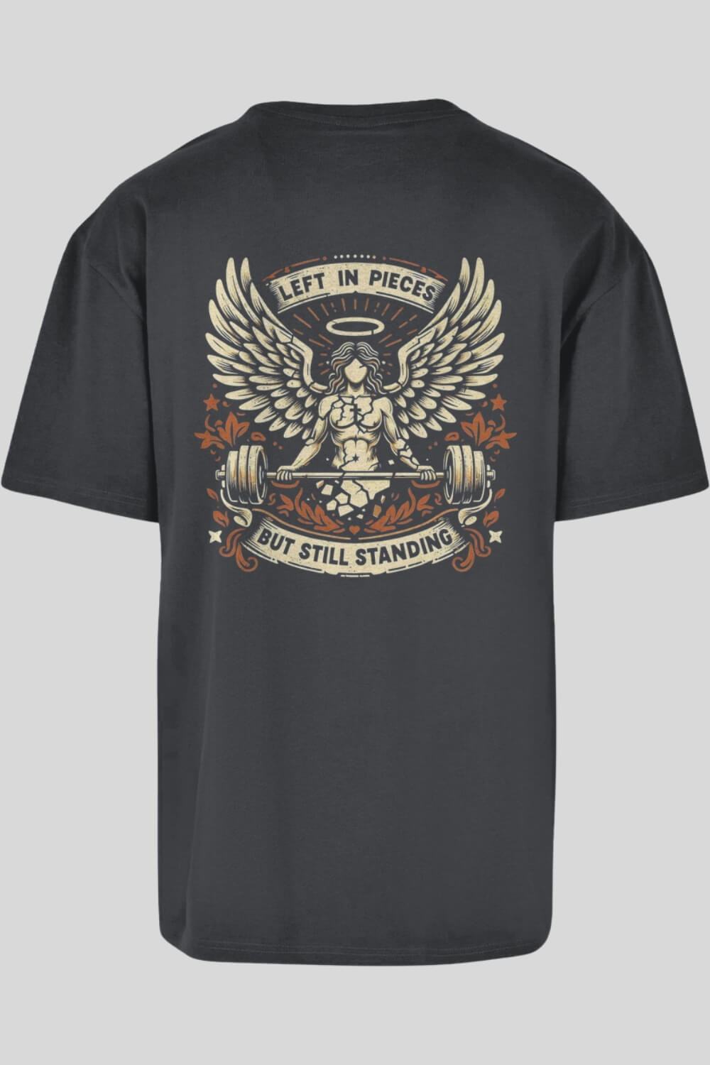 Rückansicht Angel Oversize T-Shirt Charcoal für Männer und Frauen
