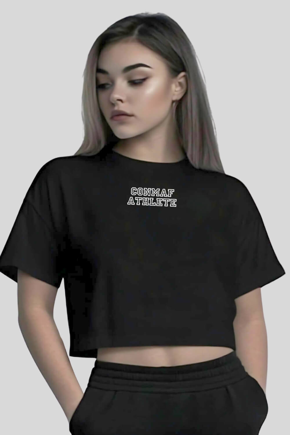 Frontansicht Athlete Oversize Crop Top Black für Frauen