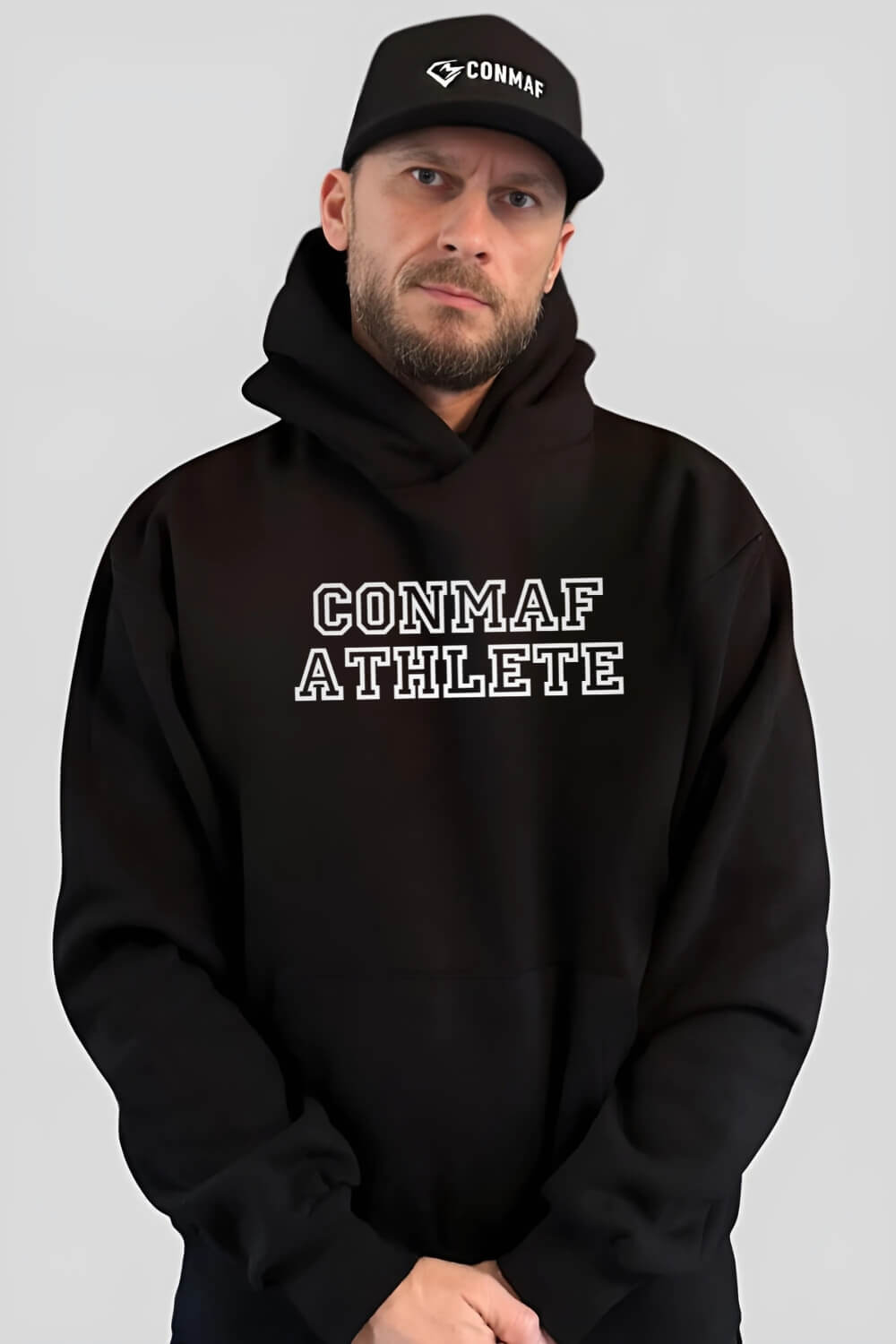 Frontansicht Athlete Oversize Hoodie Black für Männer und Frauen