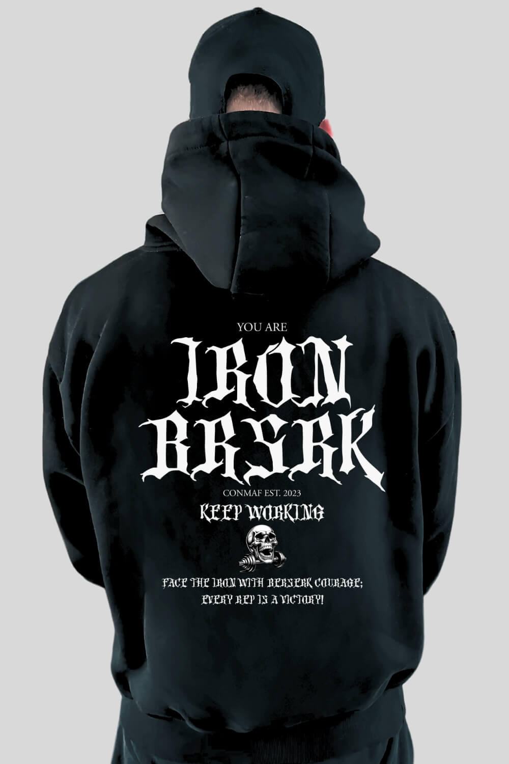 Rückansicht BRSRK Oversize Hoodie Black für Männer und Frauen