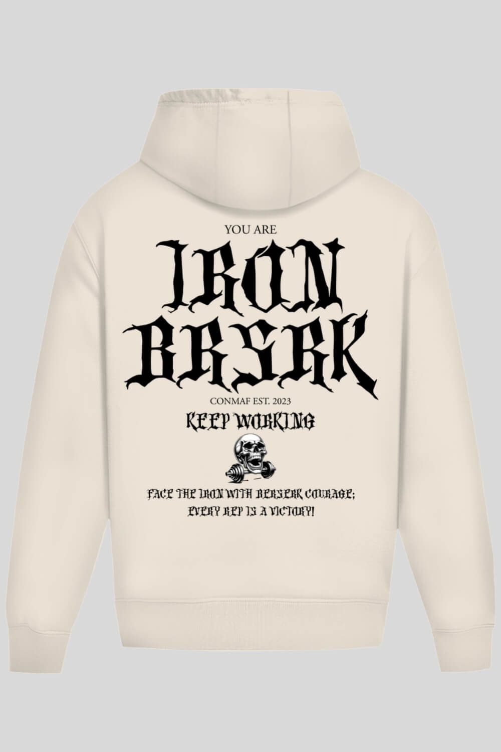 Rückansicht BRSRK Oversize Hoodie Sand für Männer und Frauen