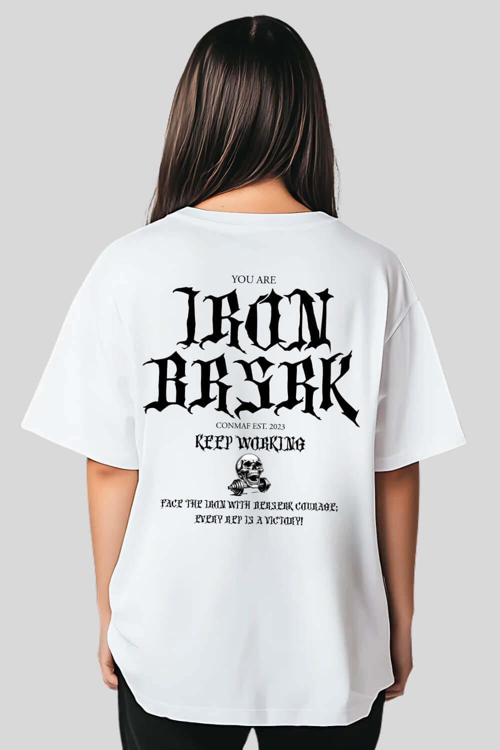 Rückansicht BRSRK Oversize T-Shirt White für Männer und Frauen