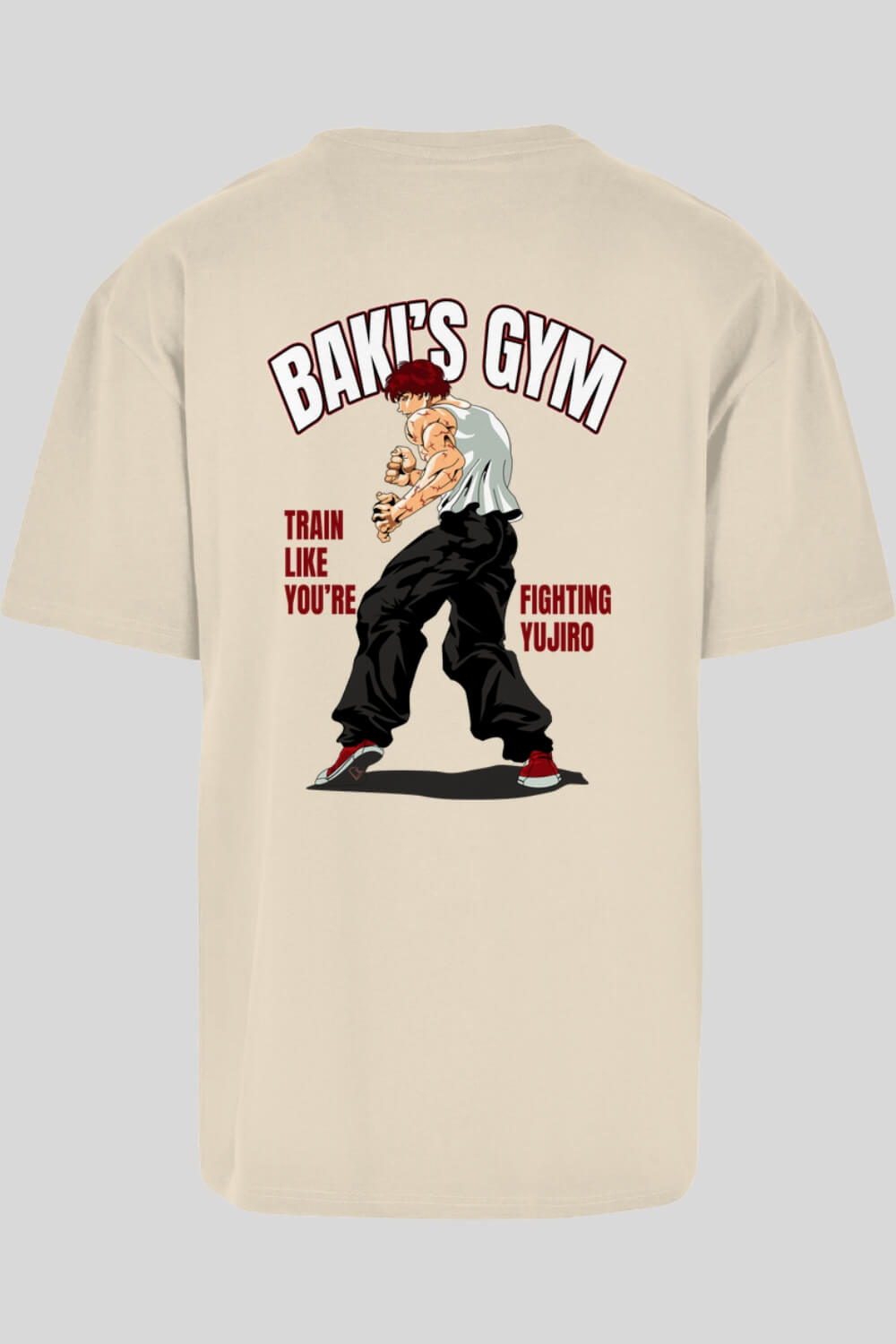 Rückansicht Baki Oversize T-Shirt Sand für Männer und Frauen