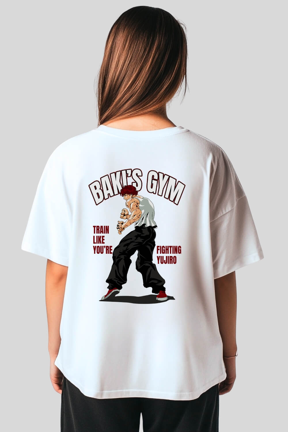 Rückansicht Baki Oversize T-Shirt White für Männer und Frauen