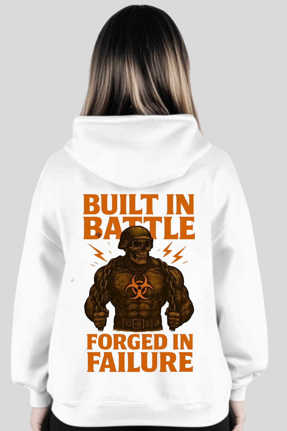 Rückansicht Battle Oversize Hoodie White für Männer und Frauen
