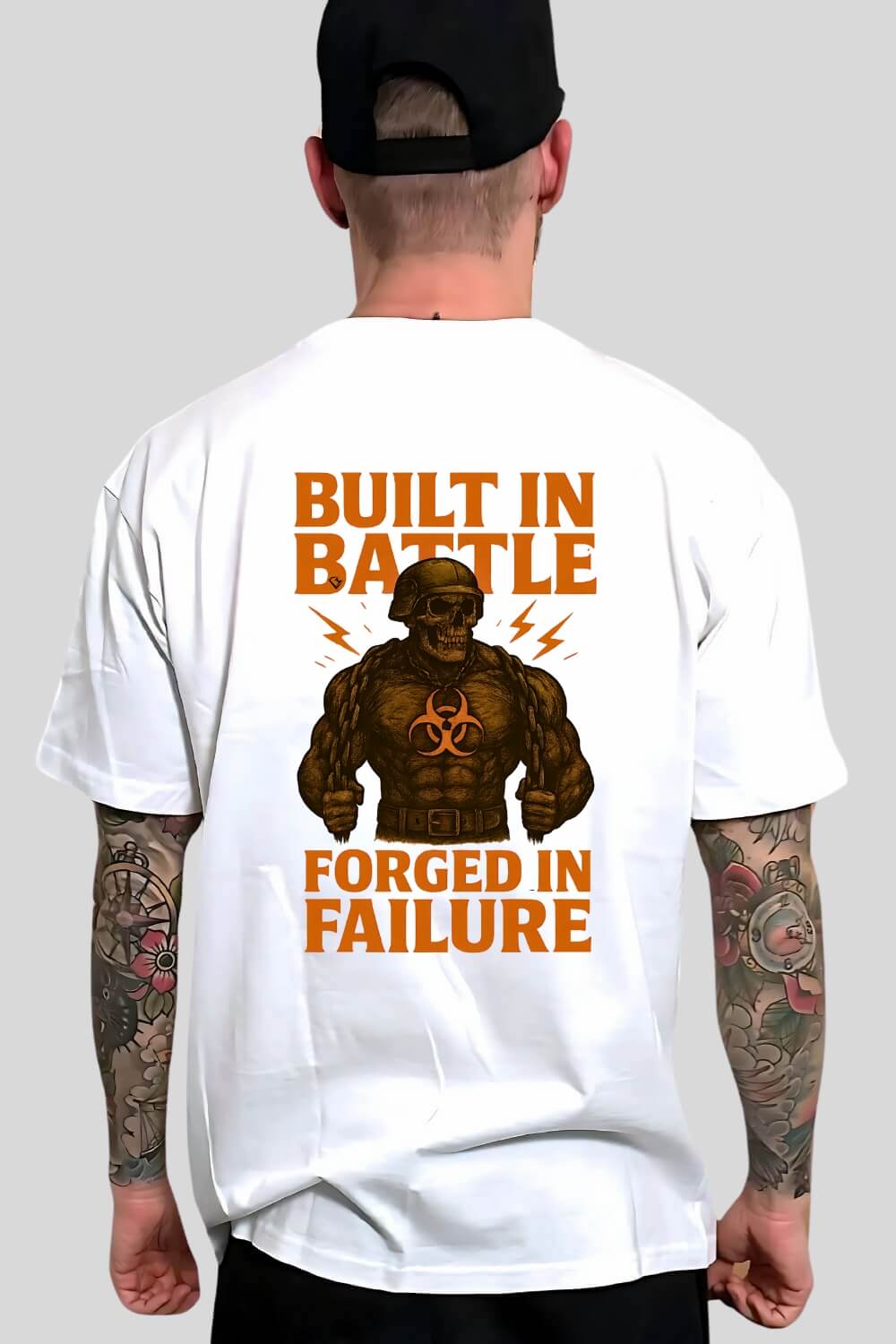 Rückansicht Battle Oversize T-Shirt White für Männer und Frauen