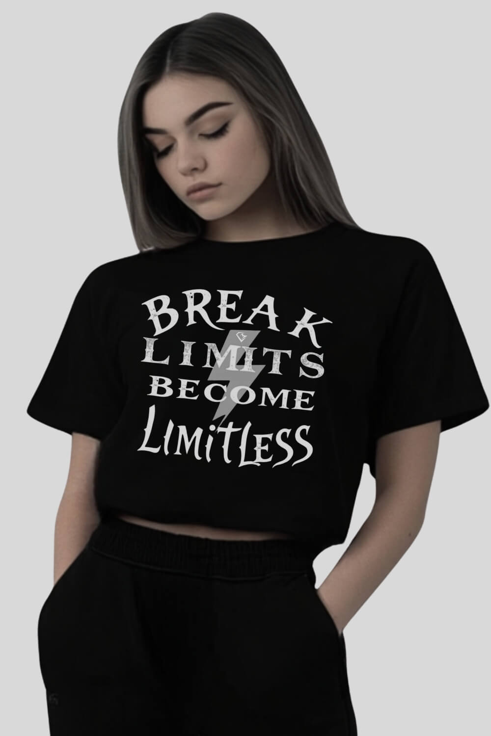Frontansicht Break Limits Oversize Crop Top Black für Frauen
