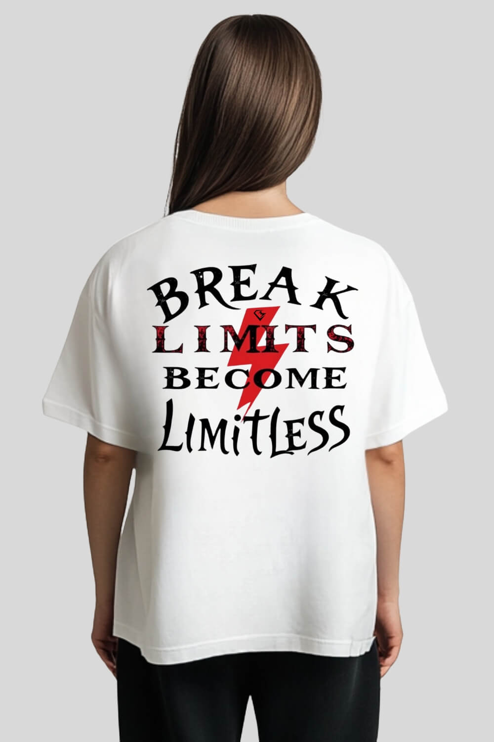 Rückansicht Break Limits Oversize T-Shirt White für Männer und Frauen