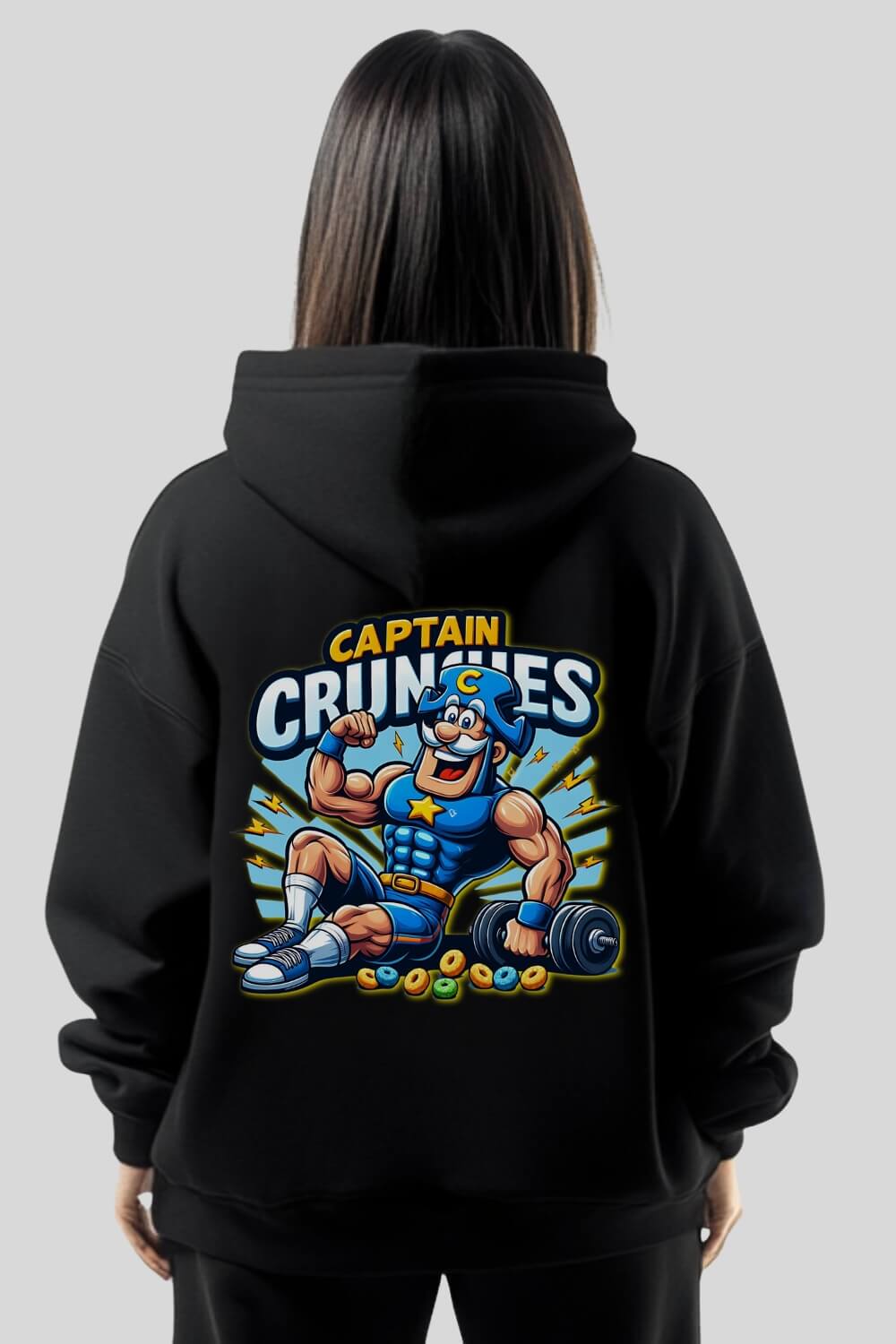 Rückansicht Cpt Crunches Oversize Hoodie Black für Männer und Frauen