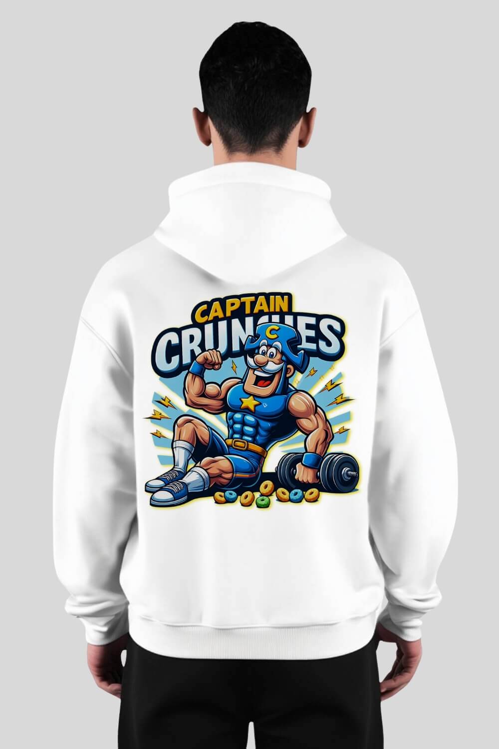Rückansicht Cpt Crunches Oversize Hoodie White für Männer und Frauen