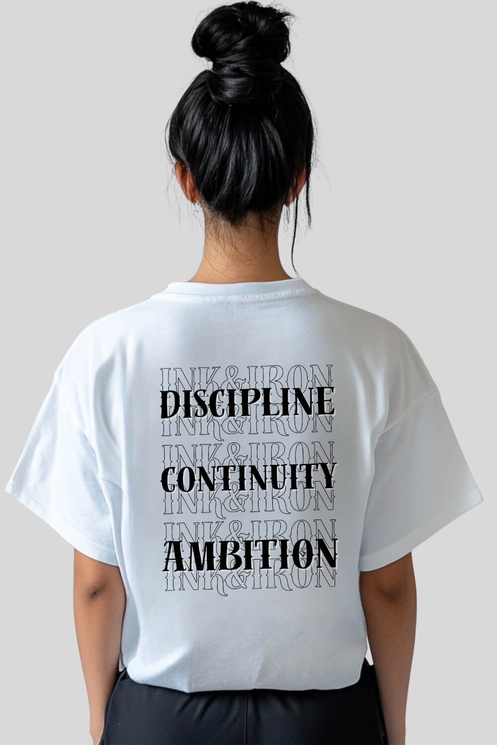 Rückansicht Discipline Oversize T-Shirt White für Männer und Frauen