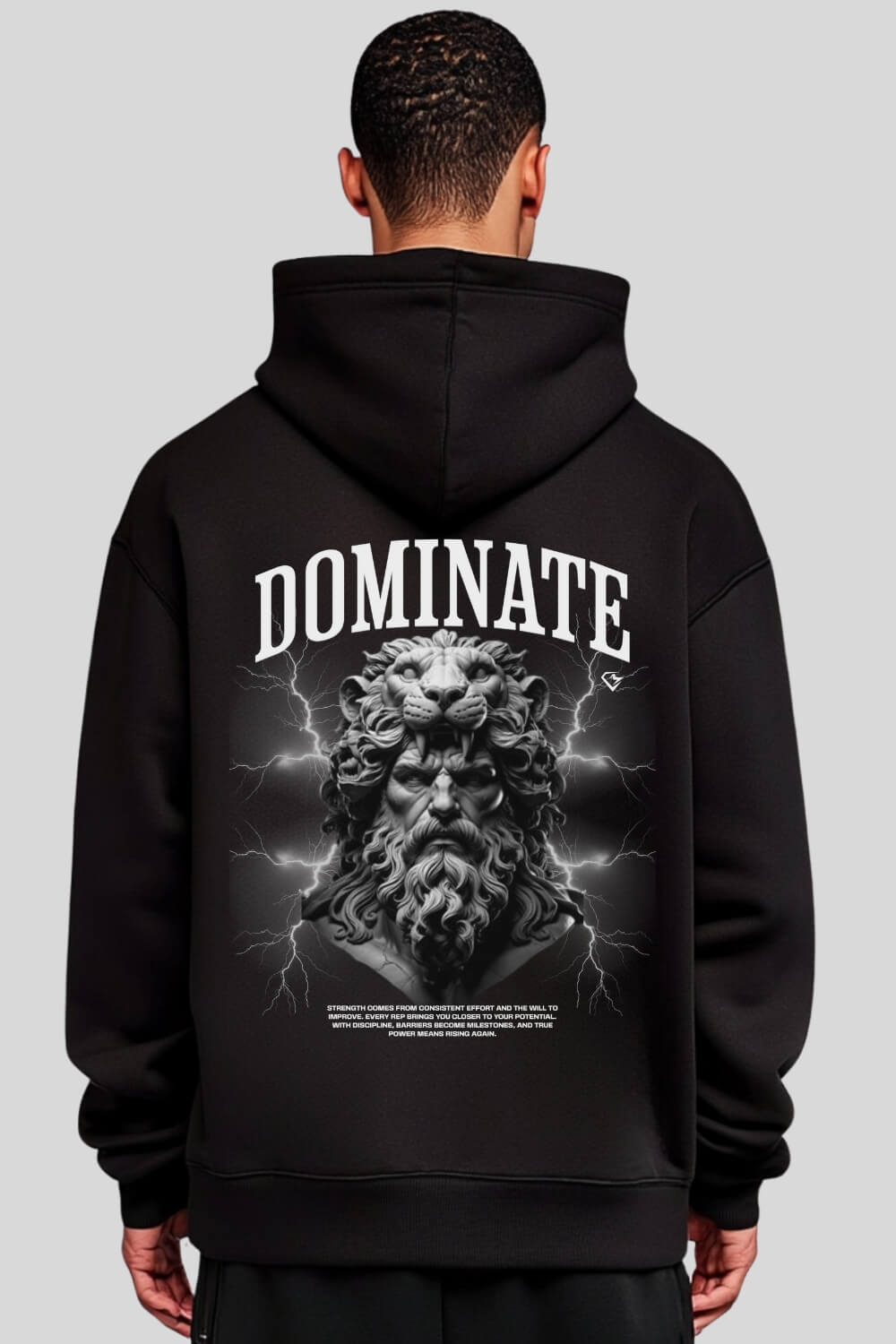 Rückansicht Dominate Oversize Hoodie Black für Männer und Frauen