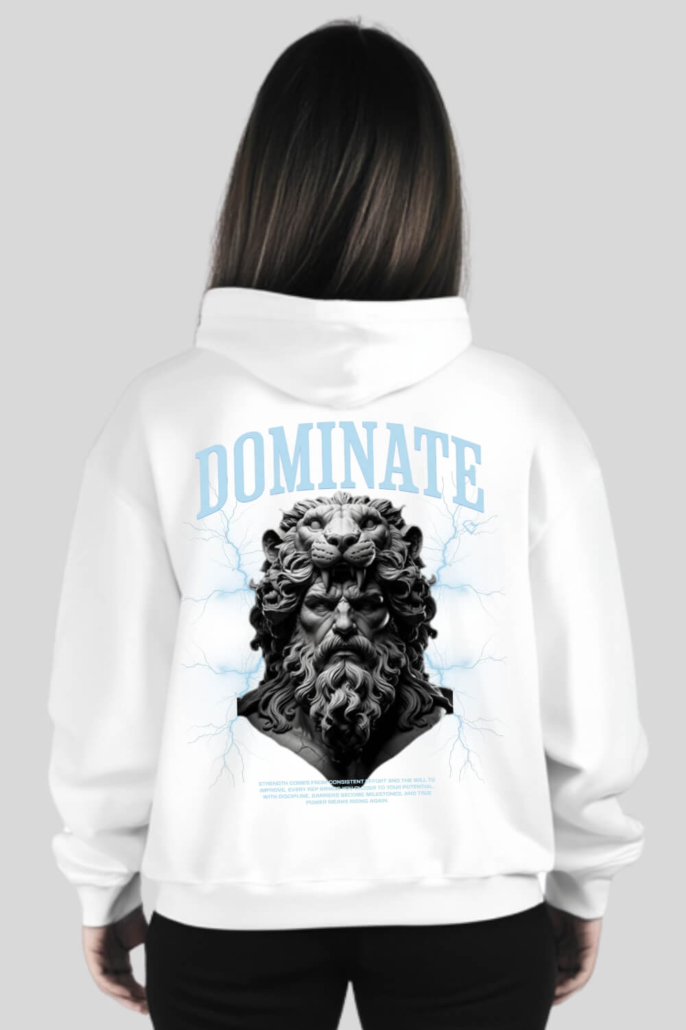 Rückansicht Dominate Oversize Hoodie White für Männer und Frauen