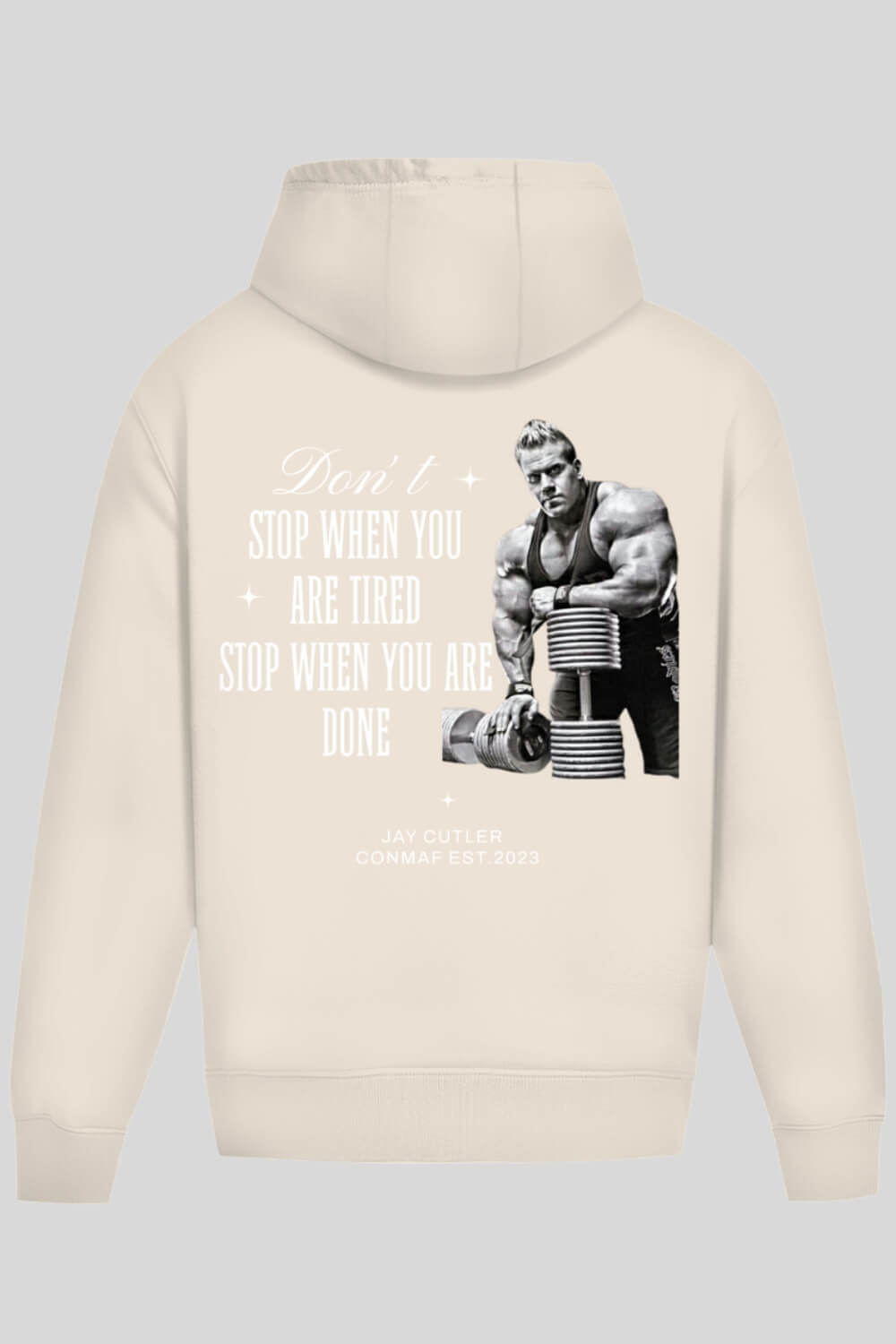 Rückansicht Done Hoodie Sand für Männer und Frauen