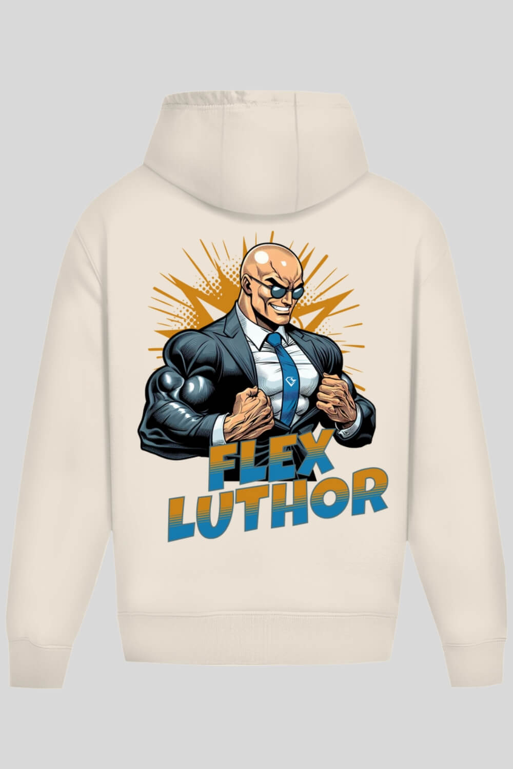 Rückansicht Flex Luthor Oversize Hoodie Sand für Männer und Frauen