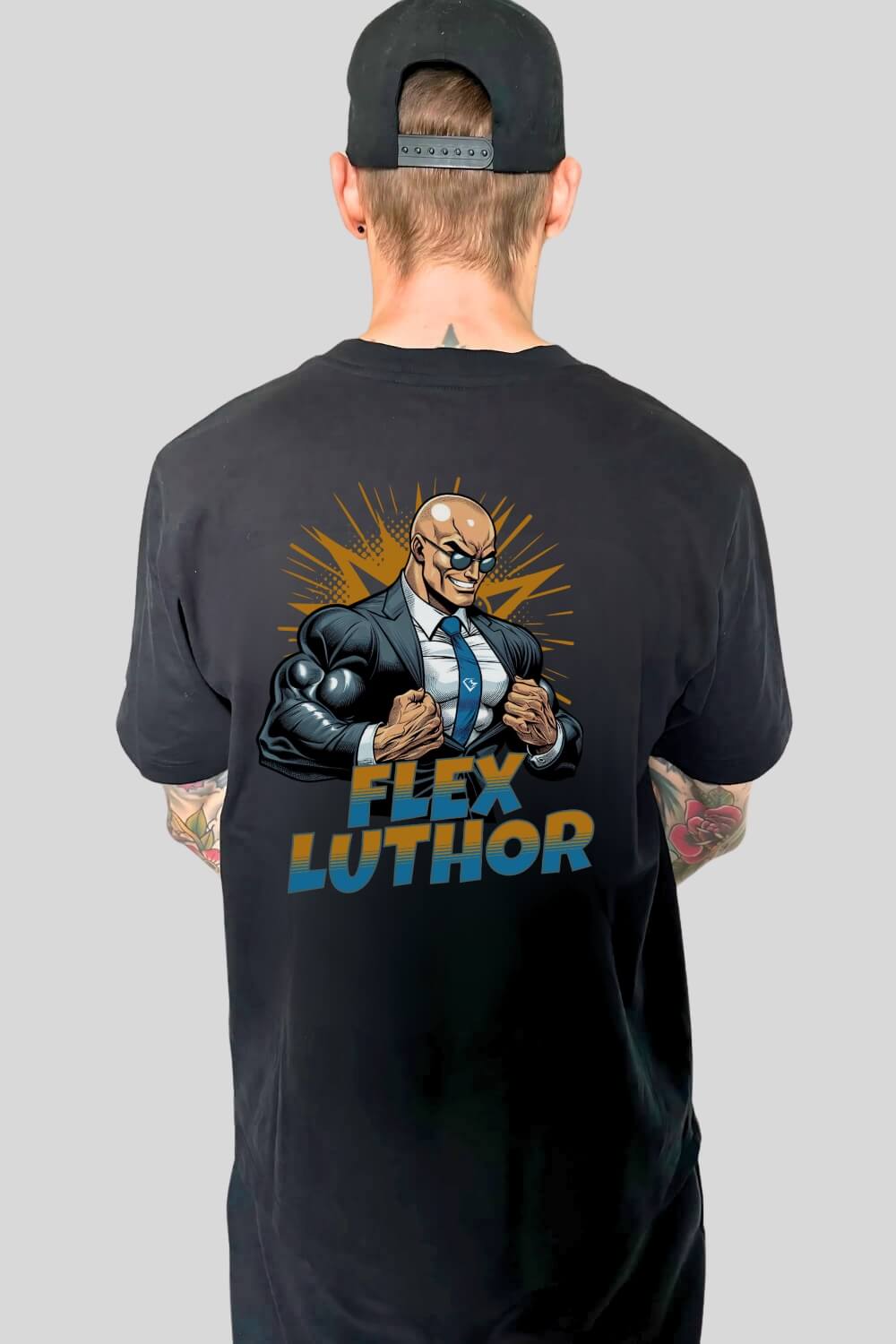 Rückansicht Flex Luthor Oversize T-Shirt Black für Männer und Frauen