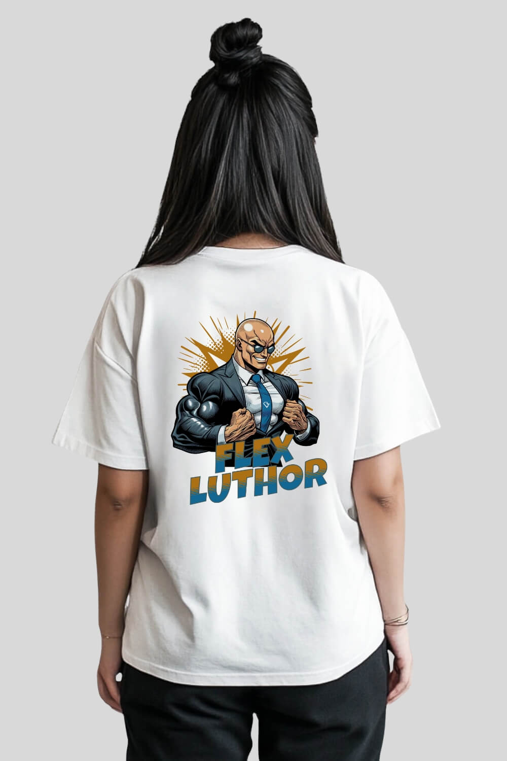 Rückansicht Flex Luthor Oversize T-Shirt White für Männer und Frauen