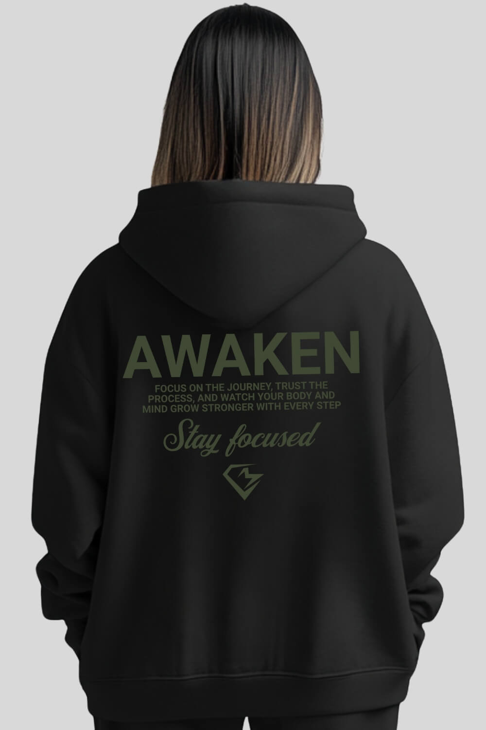 Rückansicht Focus Oversize Hoodie Black für Männer und Frauen