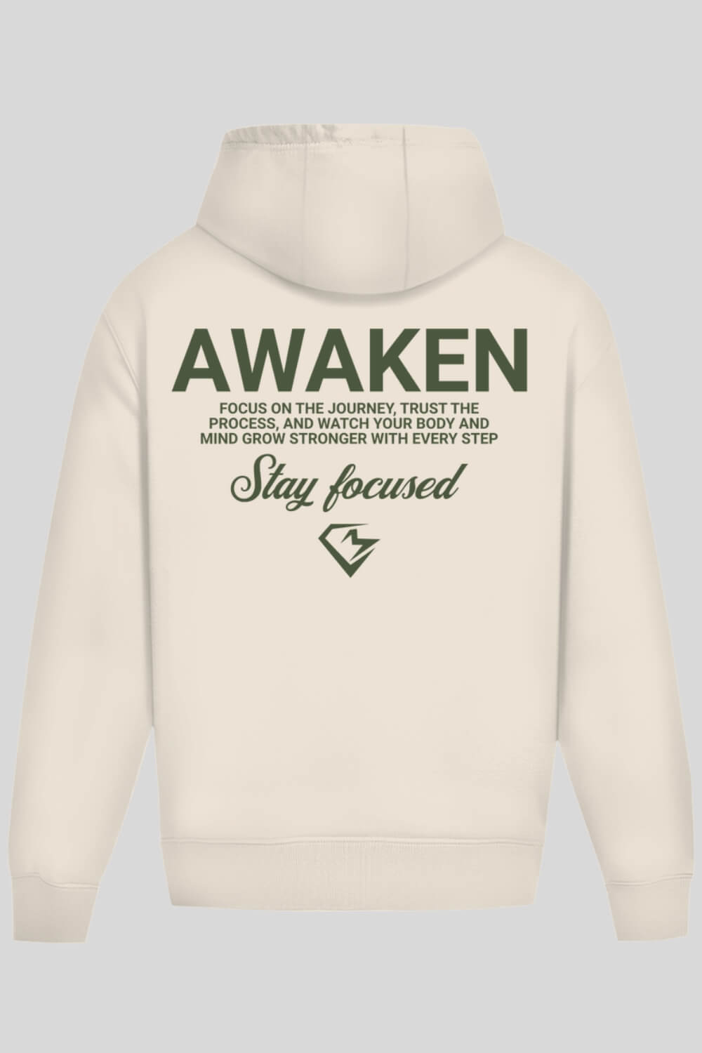Rückansicht Focus Oversize Hoodie Sand für Männer und Frauen