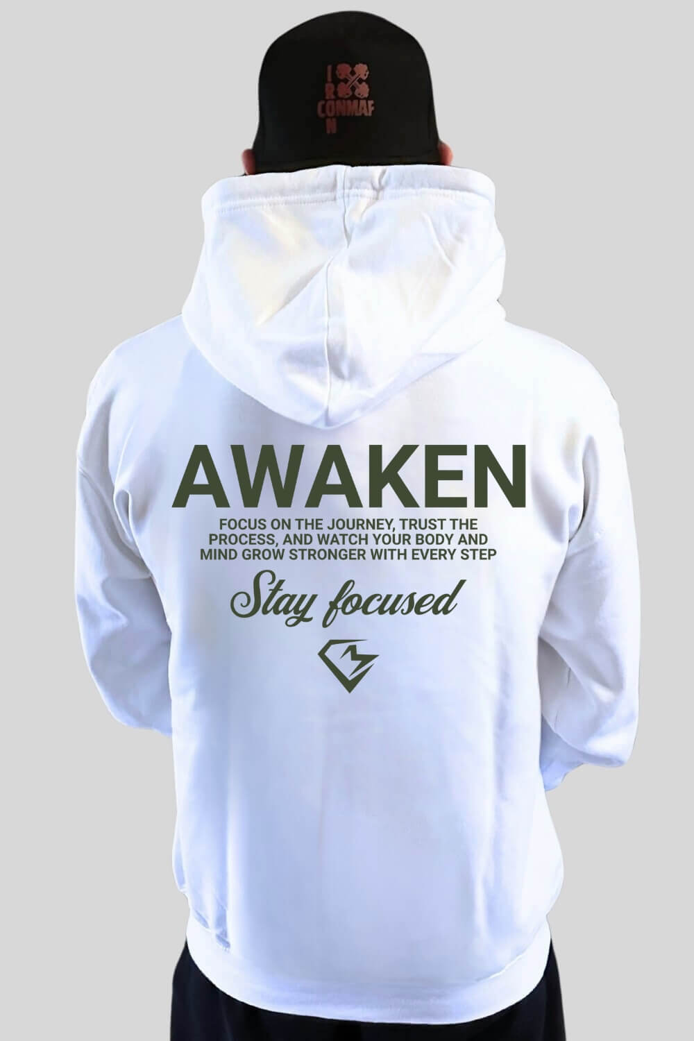 Rückansicht Focus Oversize Hoodie White für Männer und Frauen