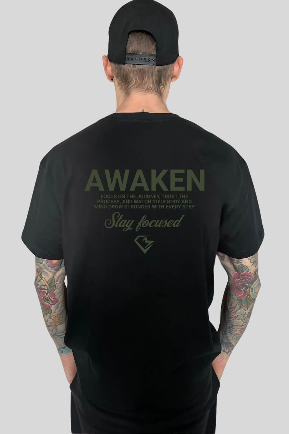 Rückansicht Focus Oversize T-Shirt Black für Männer und Frauen