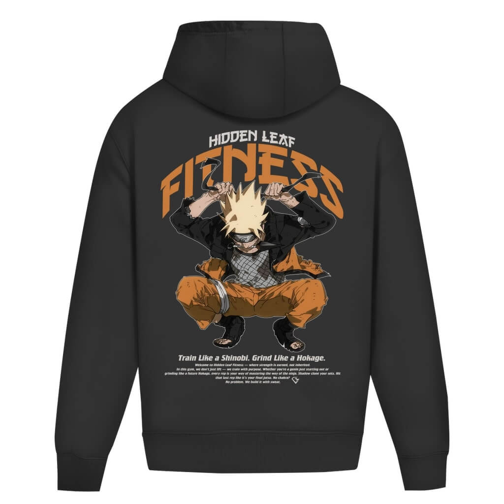 Rückansicht Hidden Leaf Oversize Hoodie Black für Männer und Frauen