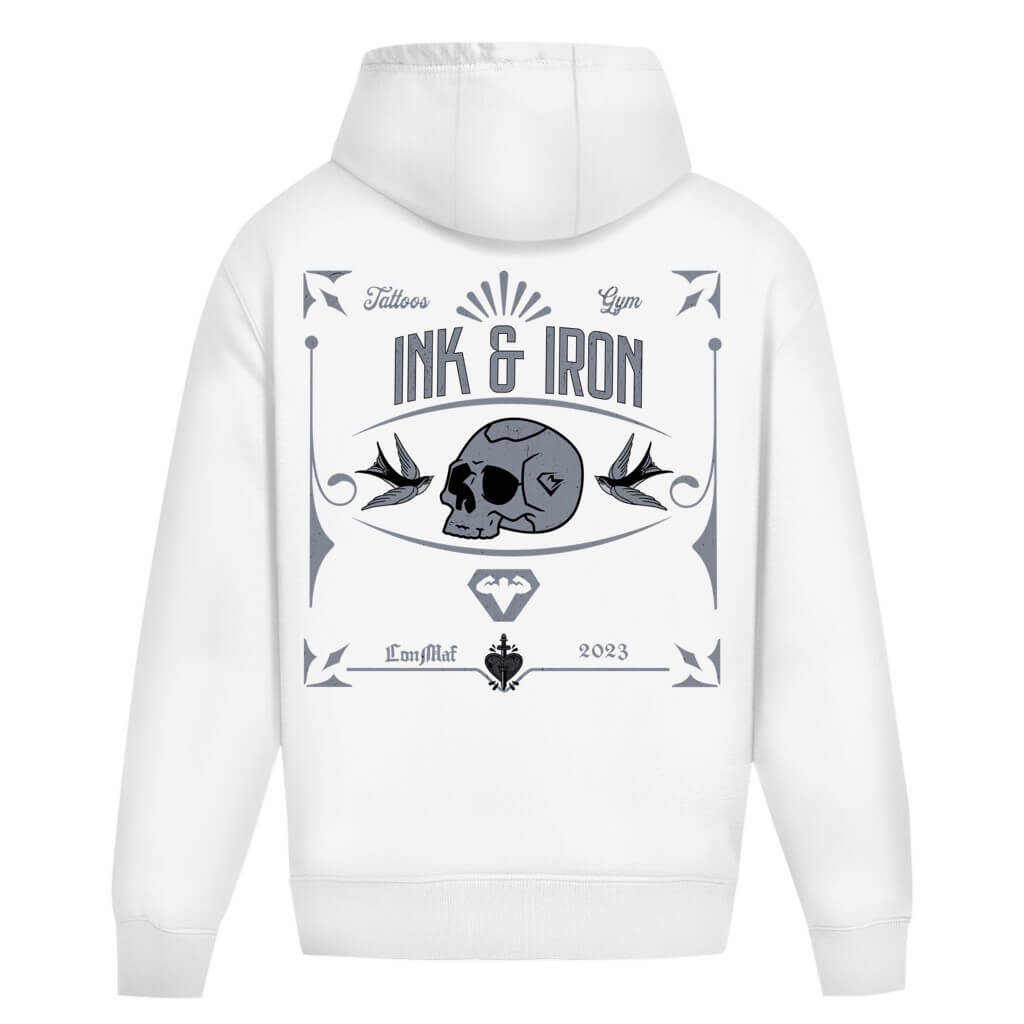Rückansicht Ink Oversize Hoodie White für Männer und Frauen