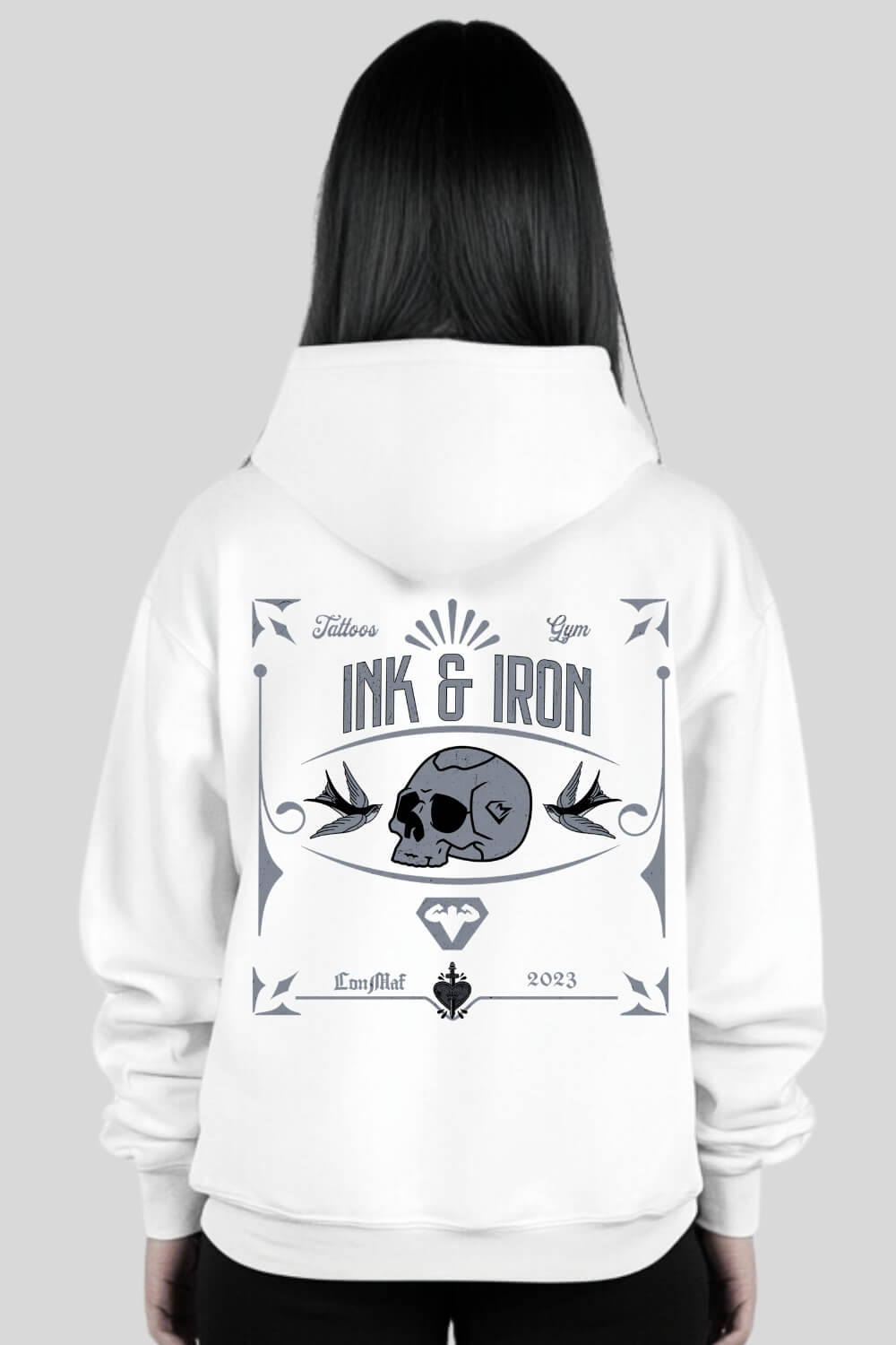 Rückansicht Ink Oversize Hoodie Farbe White für Männer und Frauen