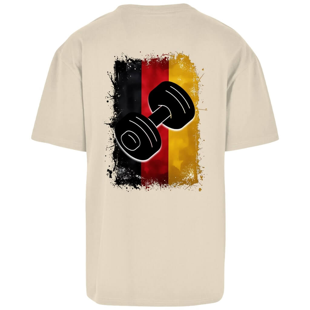 Rückansicht Iron Pride Oversize T-Shirt Sand für Männer und Frauen