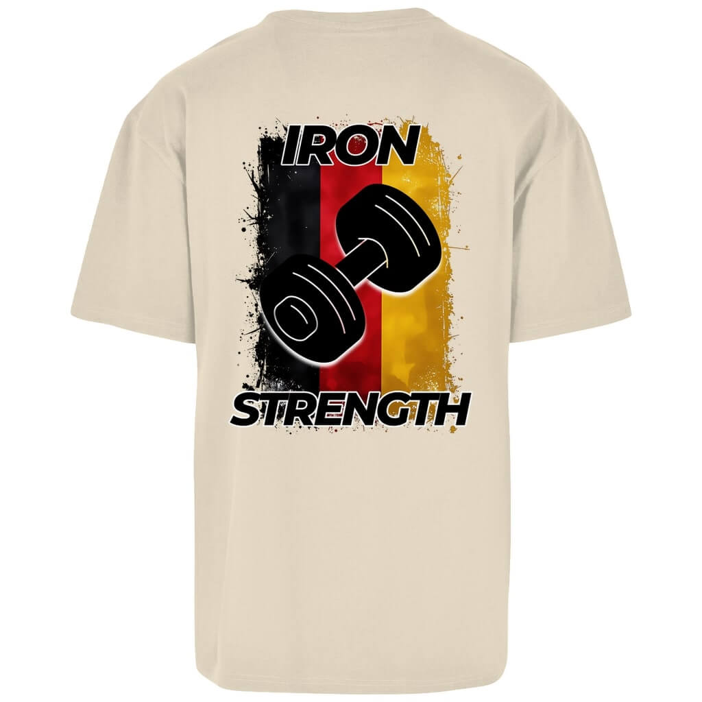 Rückansicht Iron Strength Oversize T-Shirt Sand für Männer und Frauen