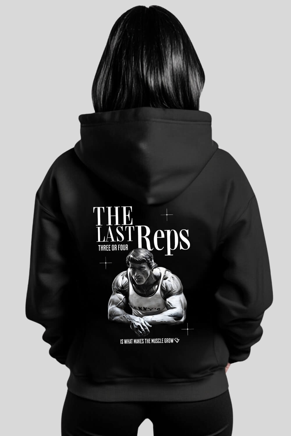 Rückansicht Last Reps Oversize Hoodie Black für Männer und Frauen