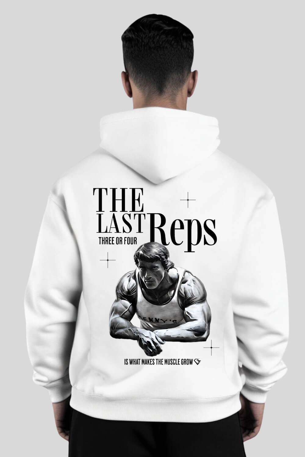 Rückansicht Last Reps Oversize Hoodie White für Männer und Frauen