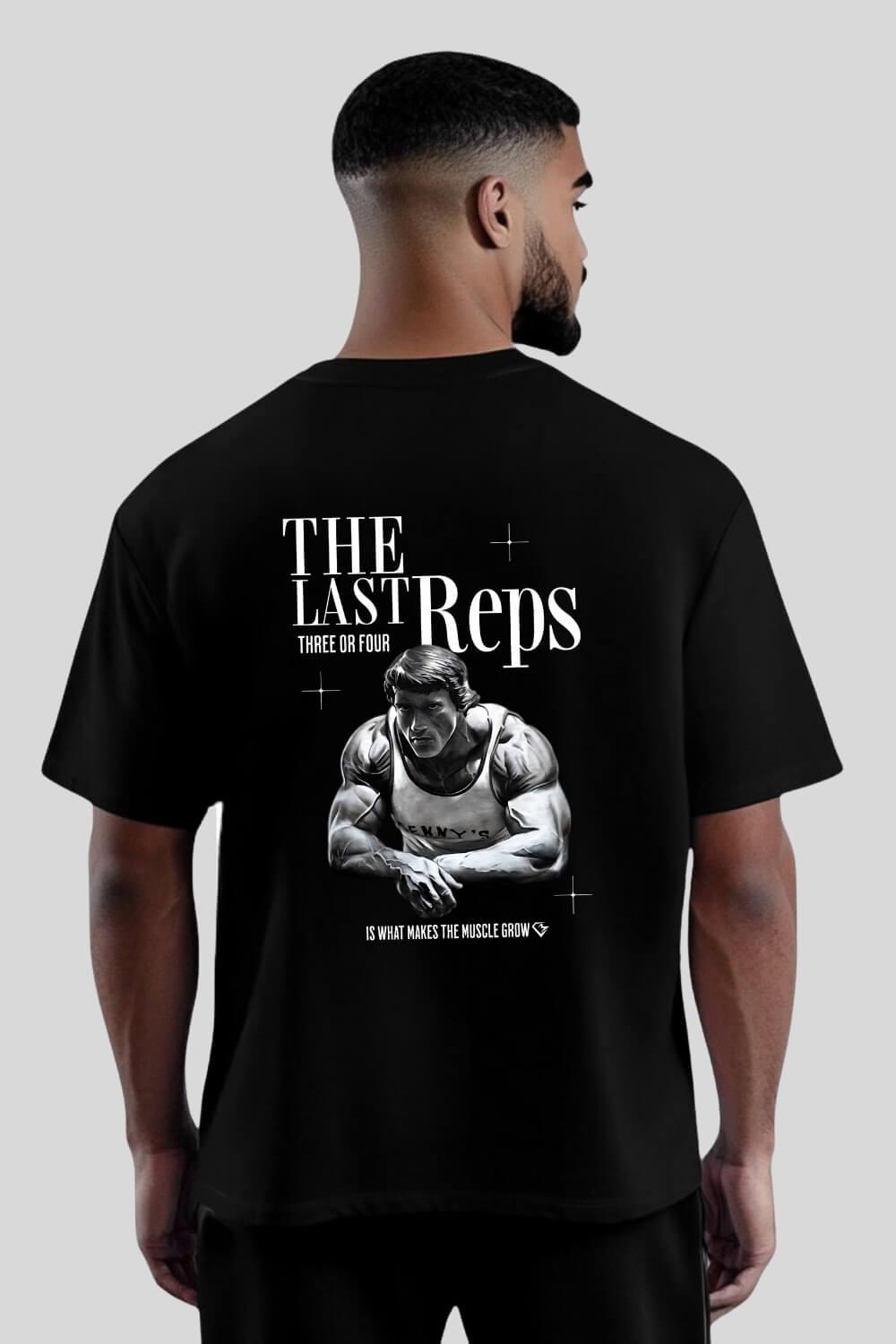 Rückansicht Last Reps Oversize T-Shirt Black für Männer und Frauen