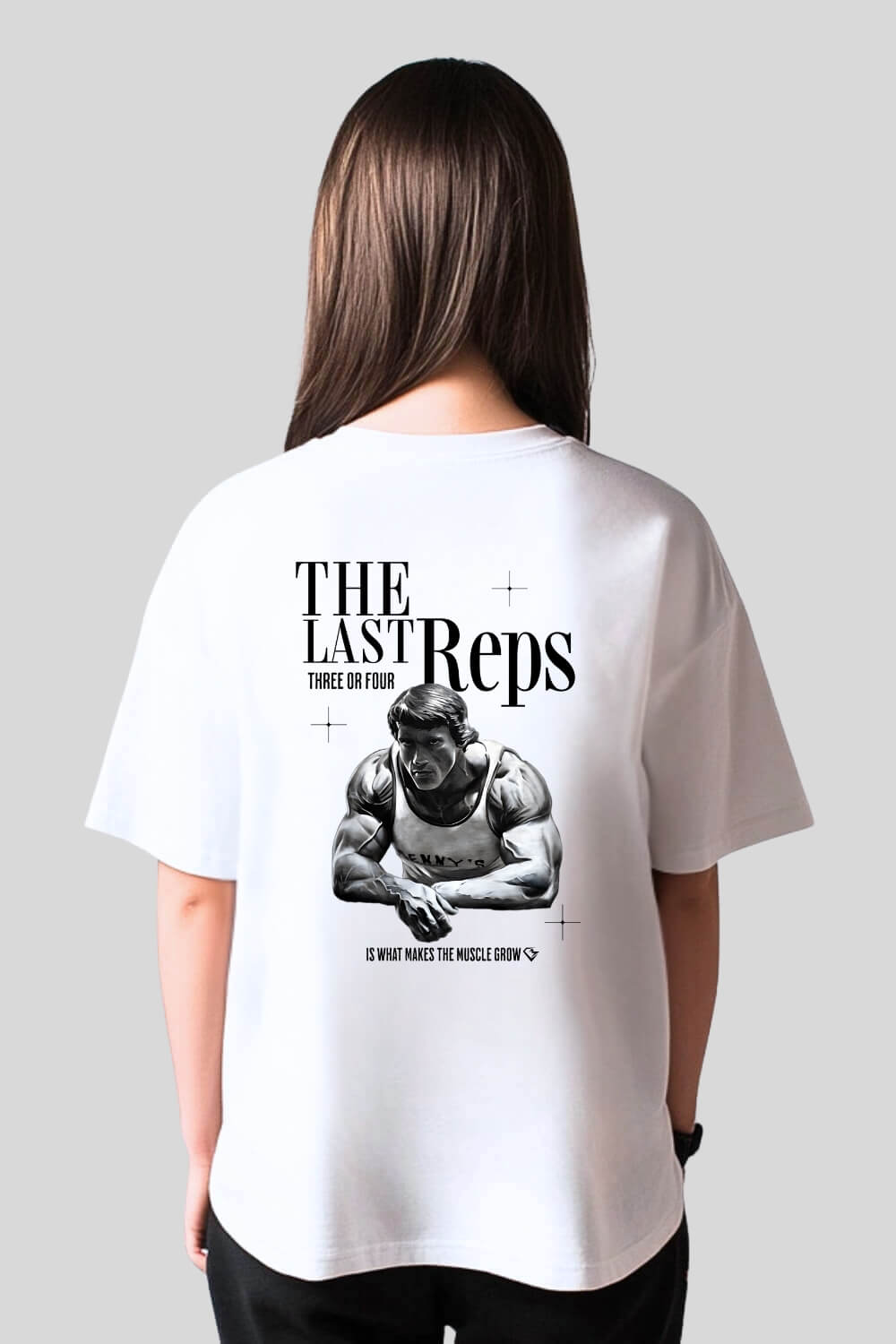 Rückansicht Last Reps Oversize T-Shirt White für Männer und Frauen