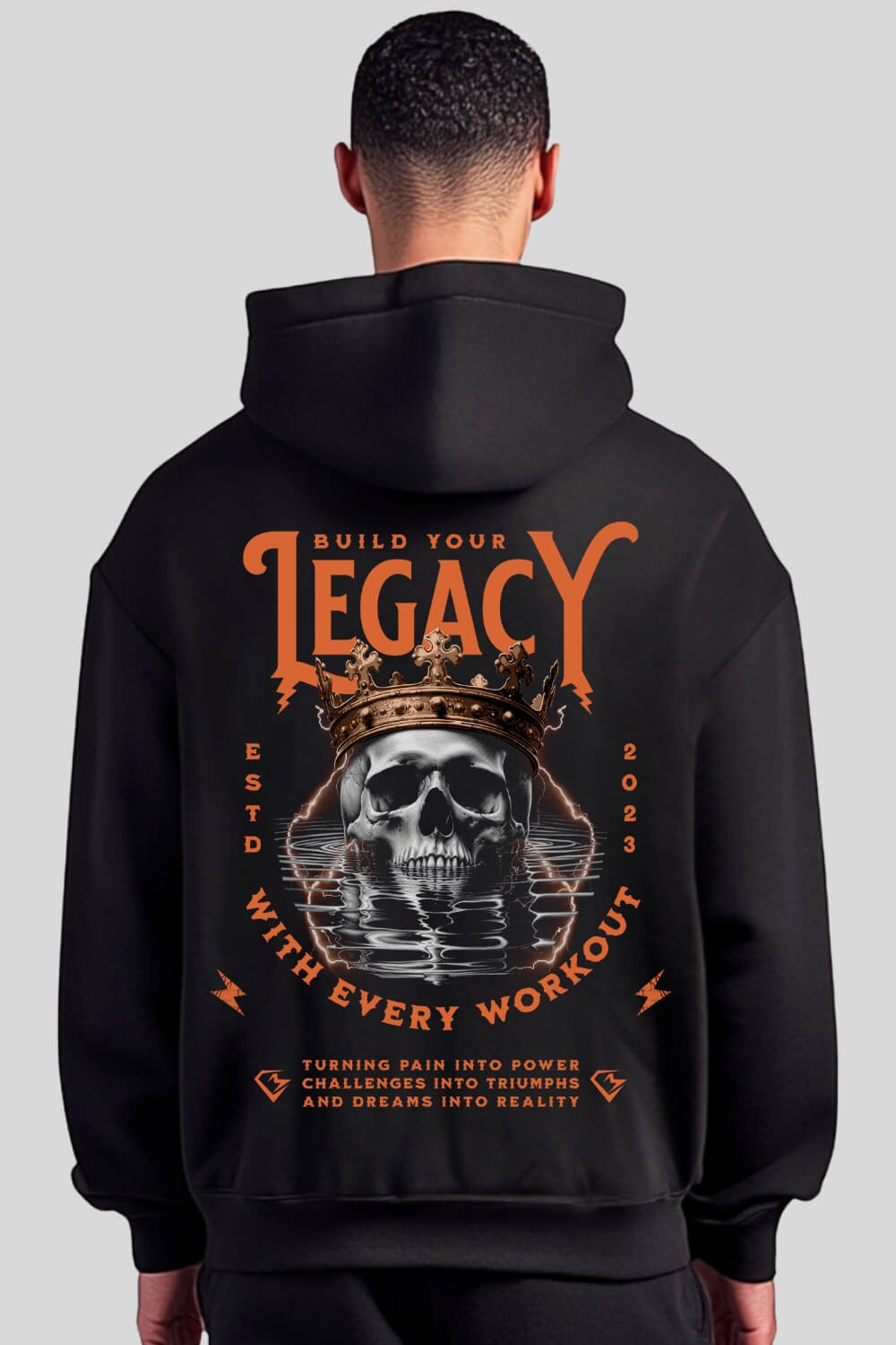 Rückansicht Legacy Oversize Hoodie Black für Männer und Frauen