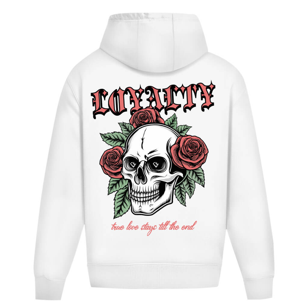 Rückansicht Loyalty Oversize Hoodie White für Männer und Frauen