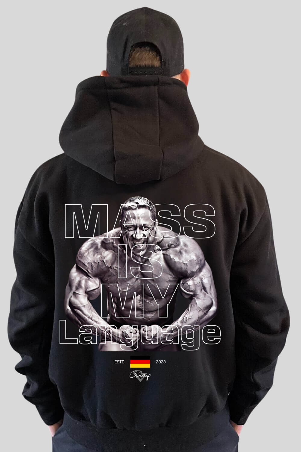 Rückansicht Mass Hoodie Black für Männer und Frauen