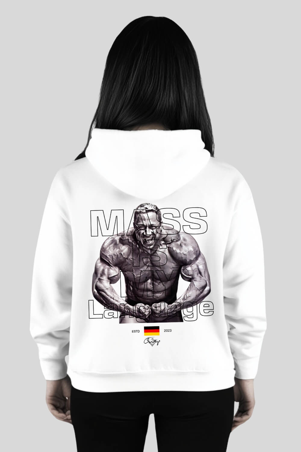 Rückansicht Mass Hoodie White für Männer und Frauen