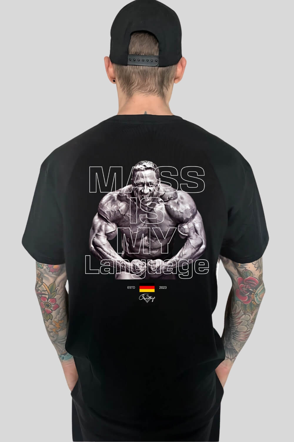 Rückansicht Mass Oversize T-Shirt Black für Männer und Frauen
