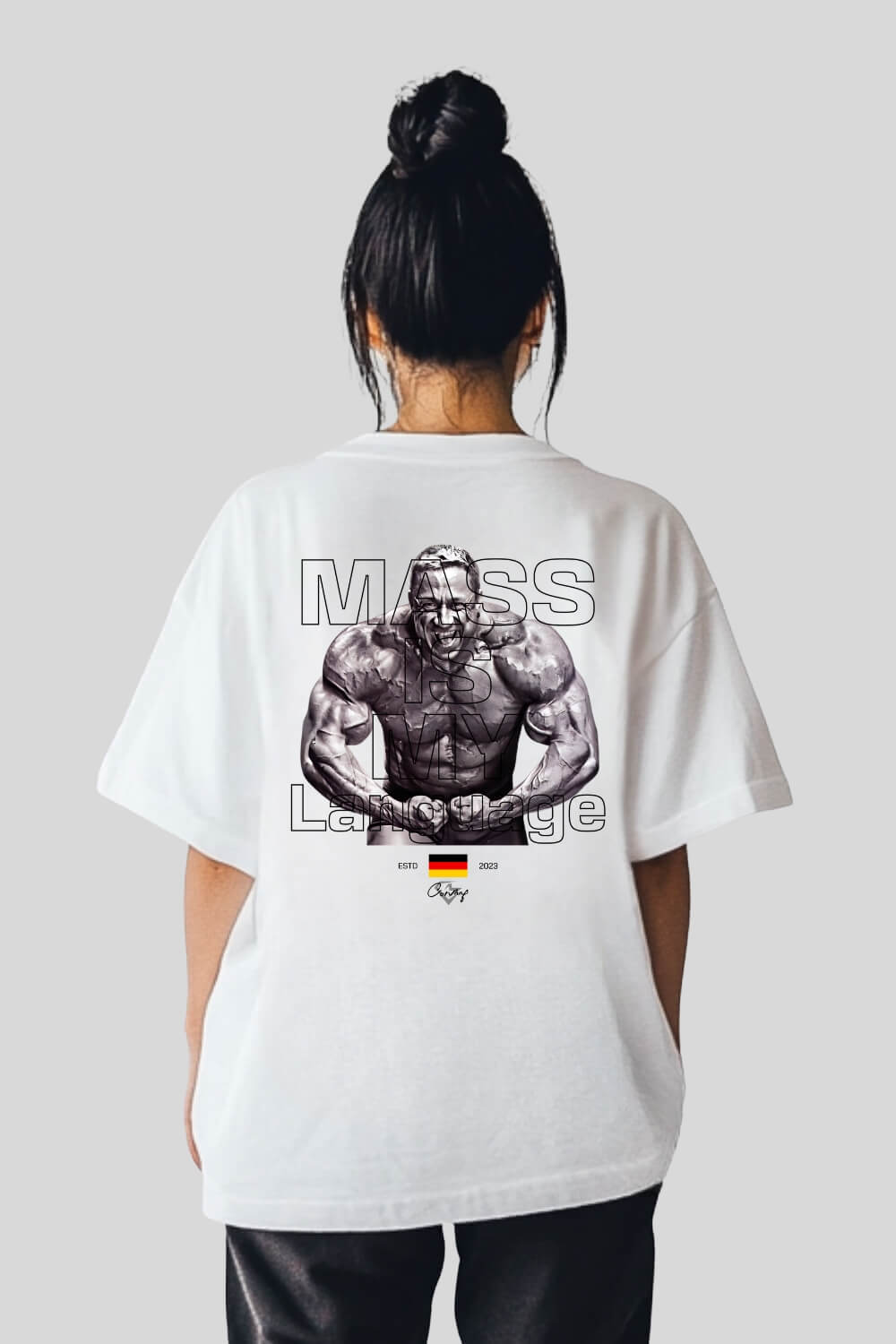Rückansicht Mass Oversize T-Shirt White für Männer und Frauen