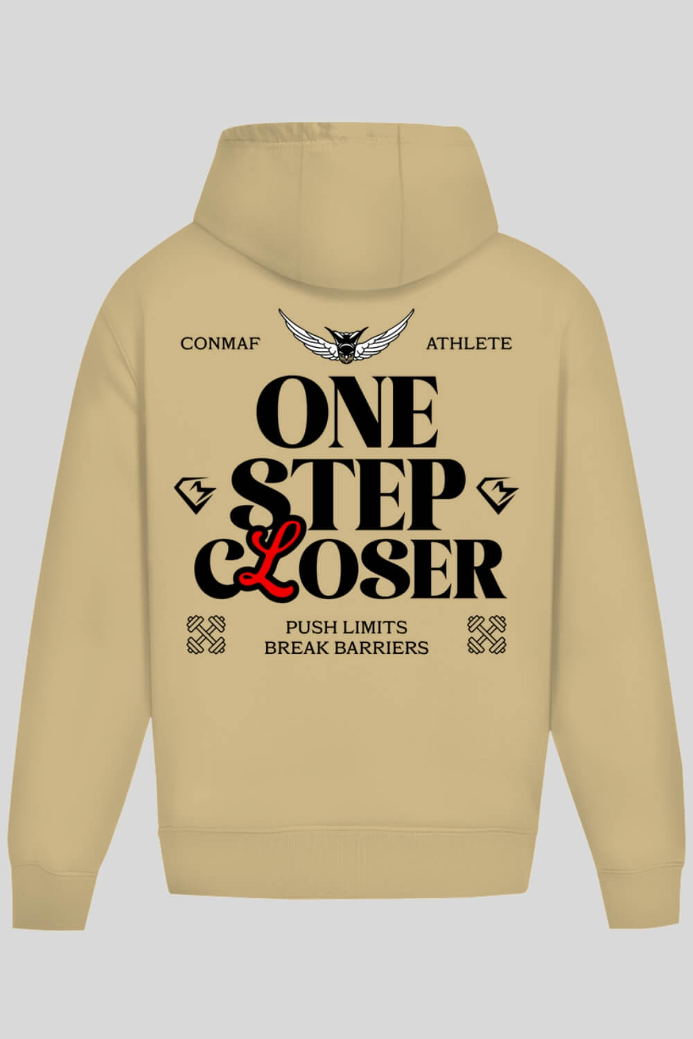 Rückansicht One Step Closer Oversize Hoodie Sand für Männer und Frauen