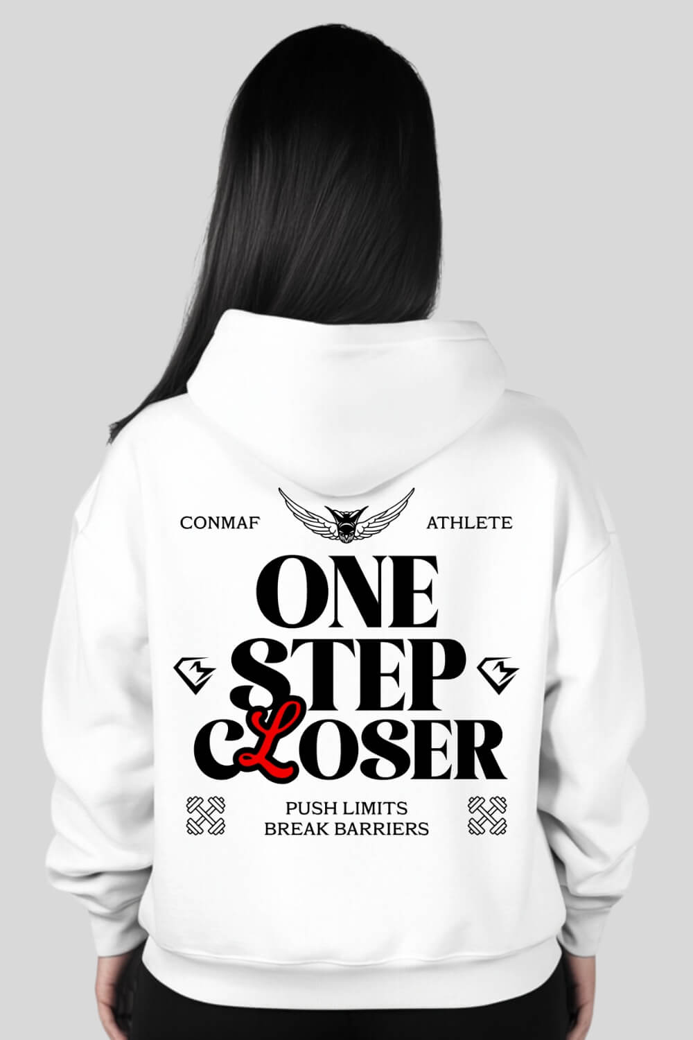 Rückansicht One Step Closer Oversize Hoodie White für Männer und Frauen