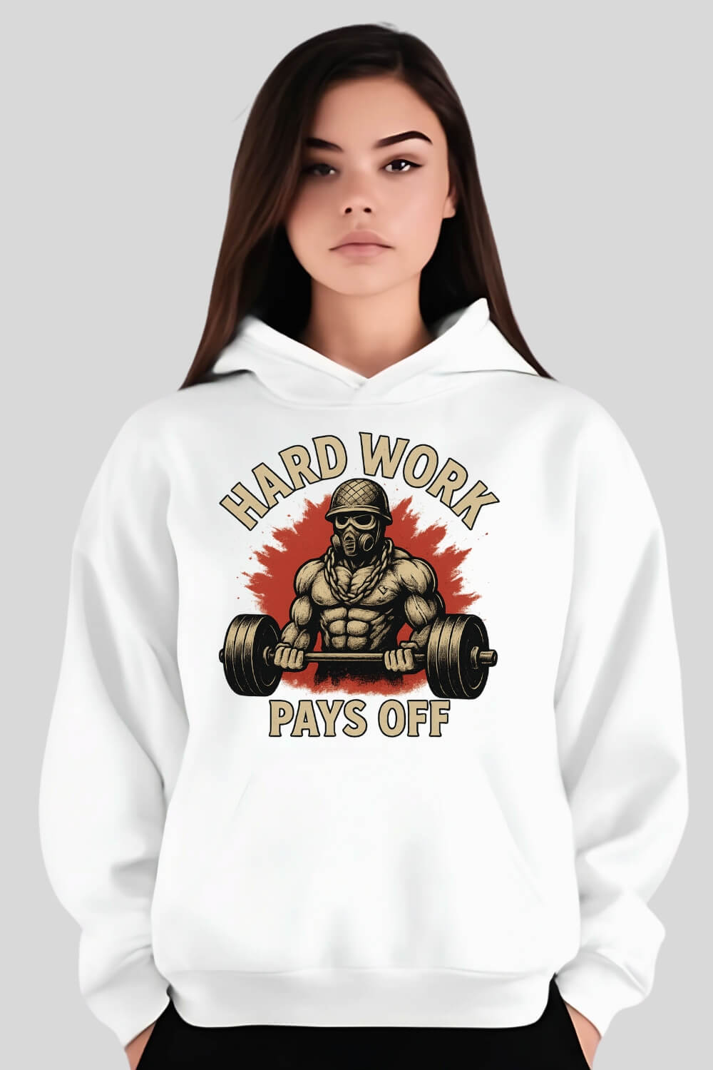 Frontansicht Pays Off Oversize Hoodie White für Männer und Frauen