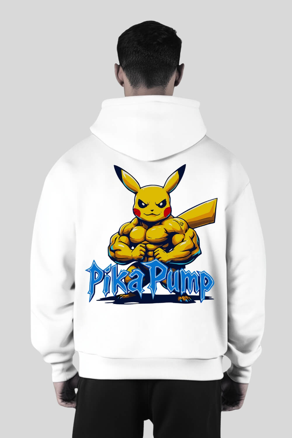 Rückansicht Pika Pump Oversize Hoodie White für Männer und Frauen