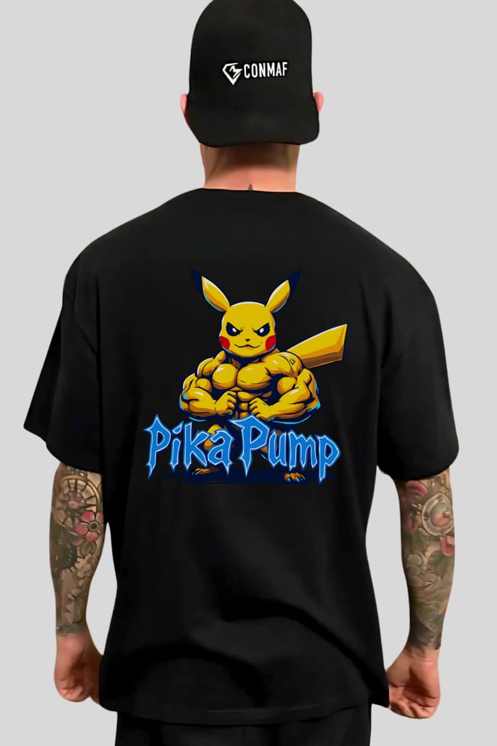 Rückansicht Pika Pump Oversize T-Shirt Black für Männer und Frauen