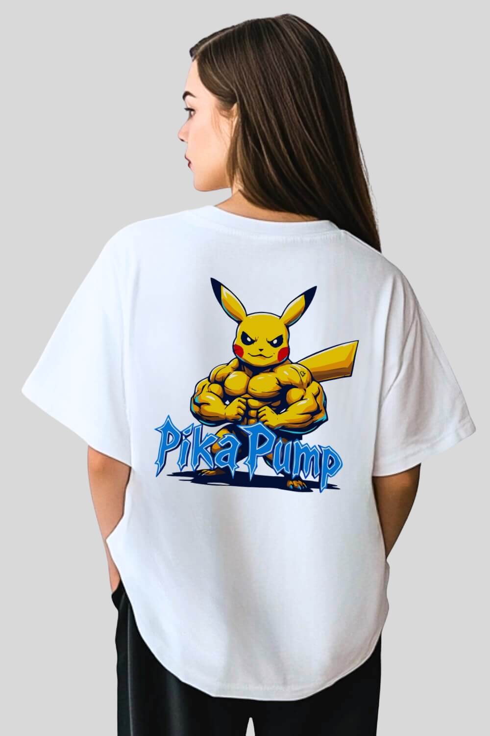 Rückansicht Pika Pump Oversize T-Shirt White für Männer und Frauen