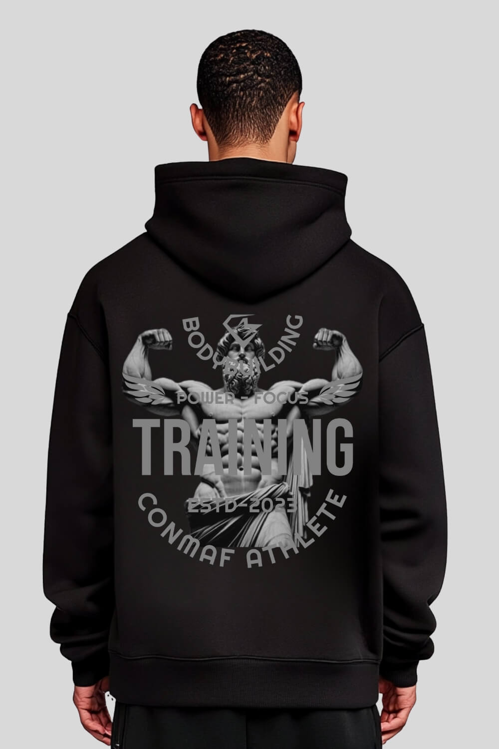 Rückansicht Power Oversize Hoodie Black für Männer und Frauen