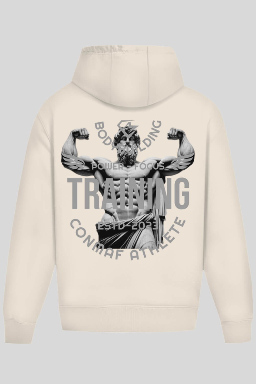 Rückansicht Power Oversize Hoodie Sand für Männer und Frauen