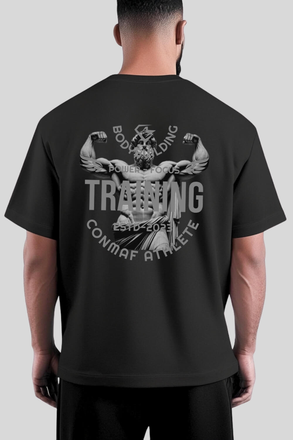 Rückansicht Power Oversize T-Shirt Black für Männer und Frauen