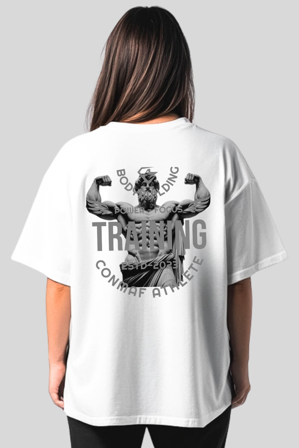 Rückansicht Power Oversize T-Shirt White für Männer und Frauen